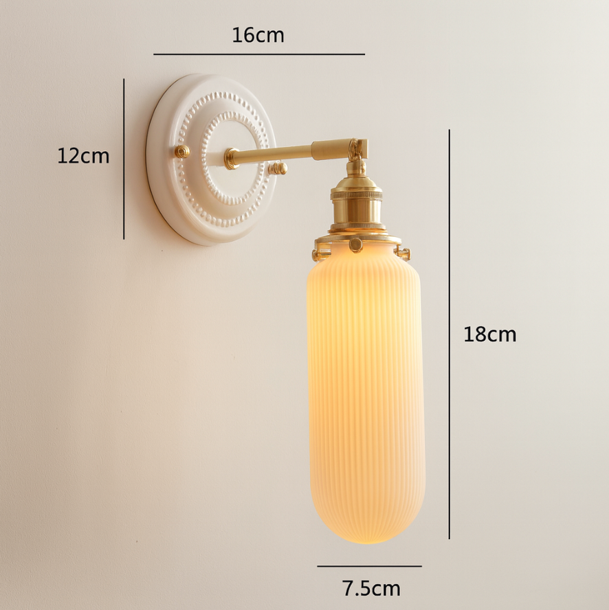 Vintage Japanese Ceramic Brass Wall Light E27 Hardwired