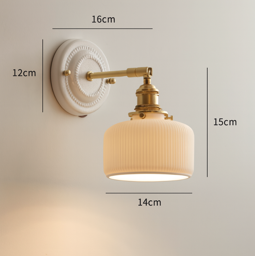 Vintage Japanese Ceramic Brass Wall Light E27 Hardwired