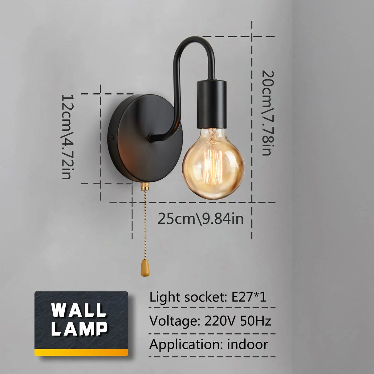 Industrial Black Wall Sconce – Nordic E27 Iron Lamp for Bedroom & Bathroom Decor