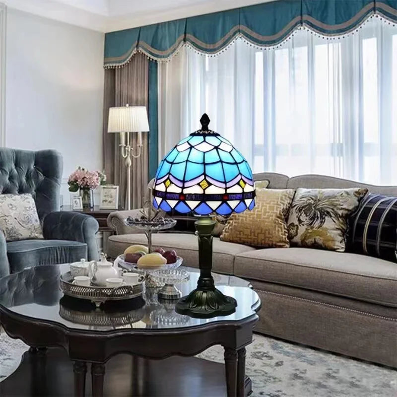 Tiffany Style Table Lamp Stained Glass E27 Bedside Light Retro Home Decor
