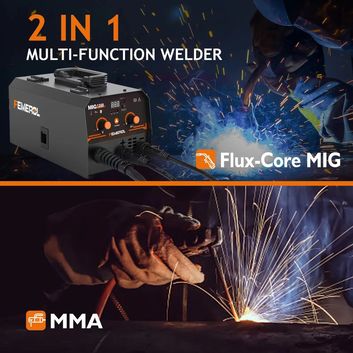 2-in-1 MIG Welder 130A Gasless Flux Core ARC IGBT Welding Machine for Home DIY