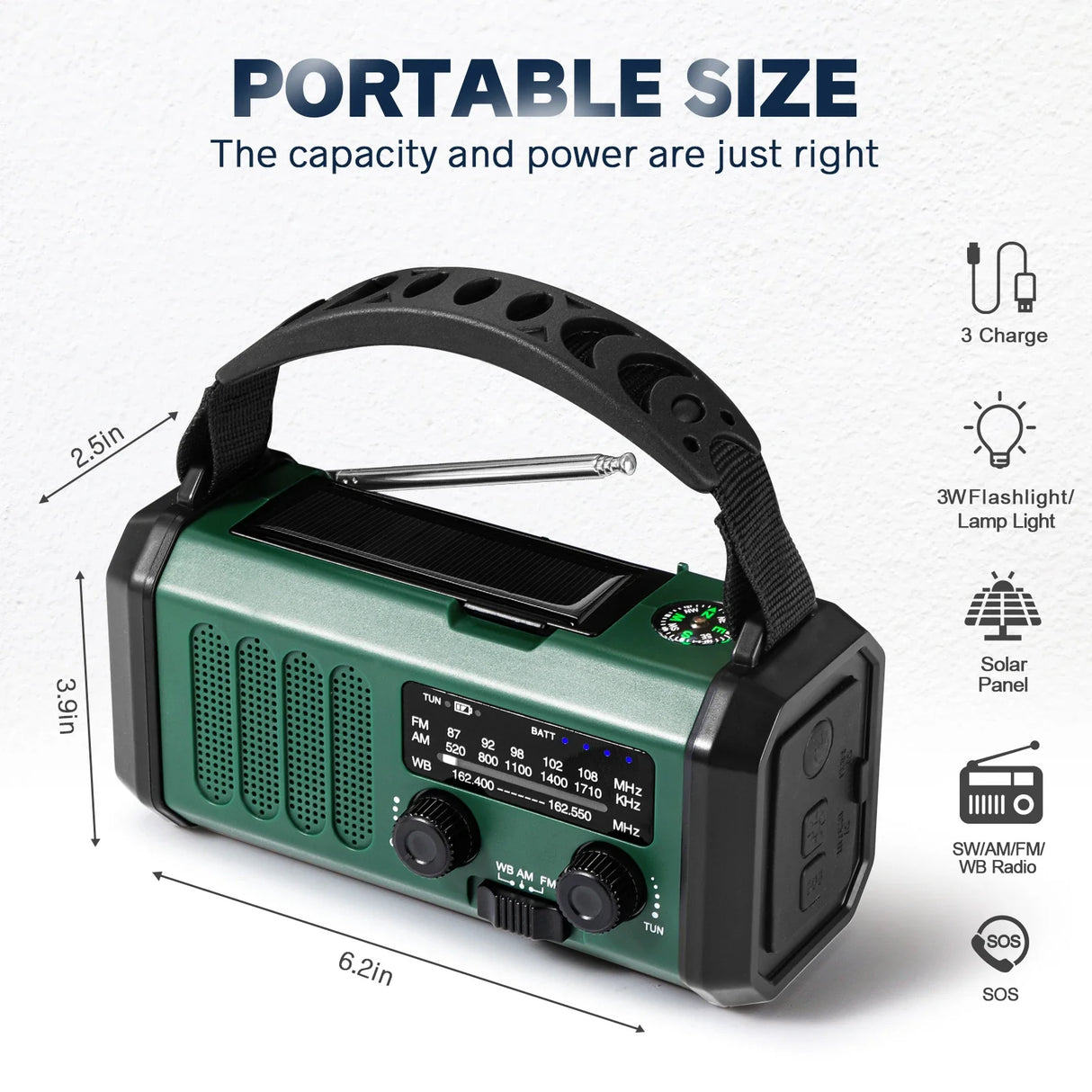 Emergency NOAA Weather Radio Solar Hand Crank 10000mAh Power Bank SOS