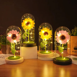 Sunflower LED Dome Lamp Artificial Flower Gift for Mom Grandma Home Decor