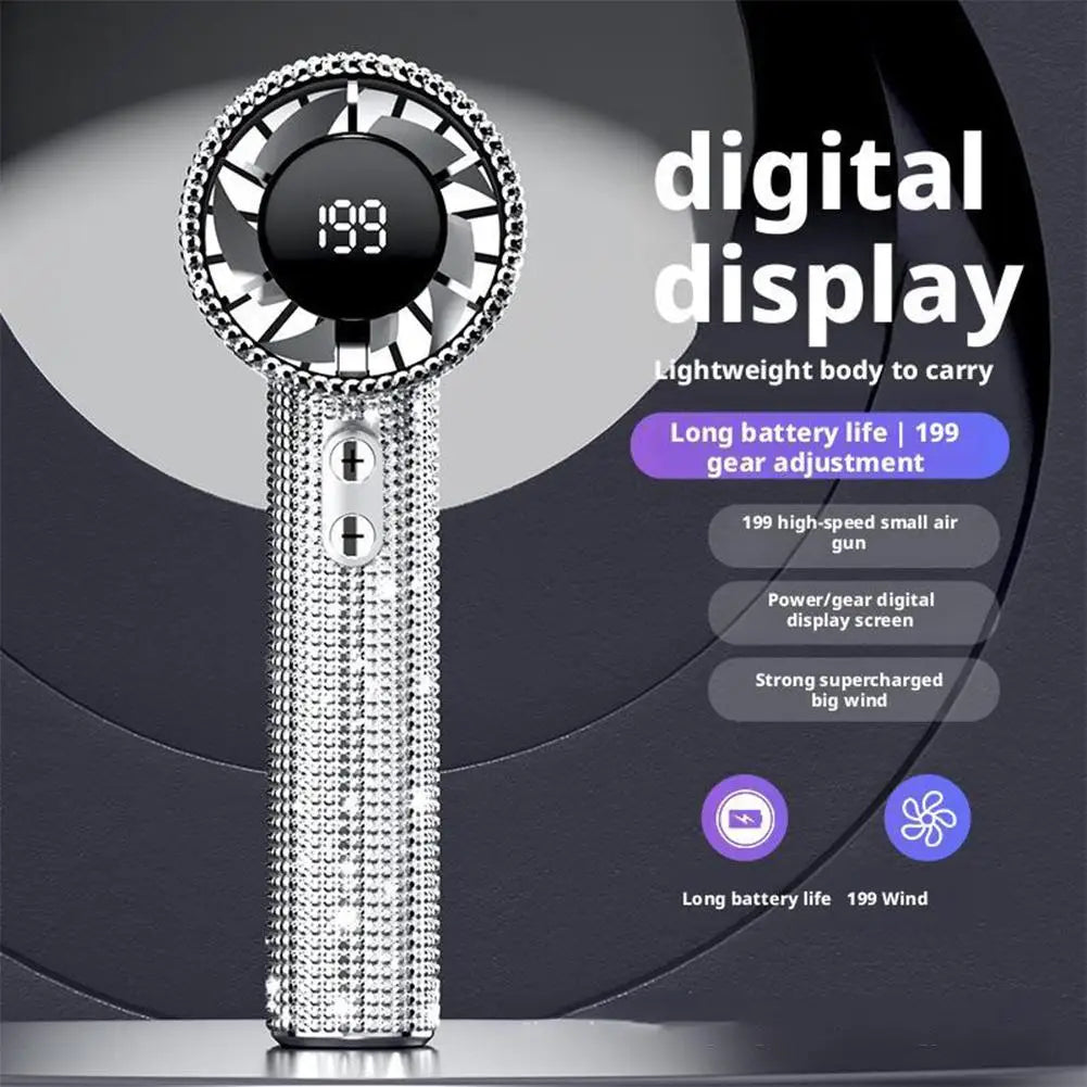 High-Speed Handheld Fan 199-Speed Type-C Rechargeable Digital Display