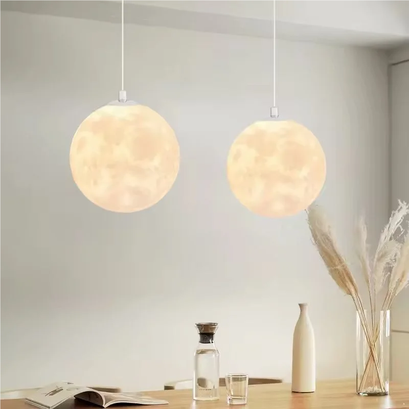 Moon Pendant Light LED Hanging Lamp E27 Modern Chandelier Bedroom Living Room