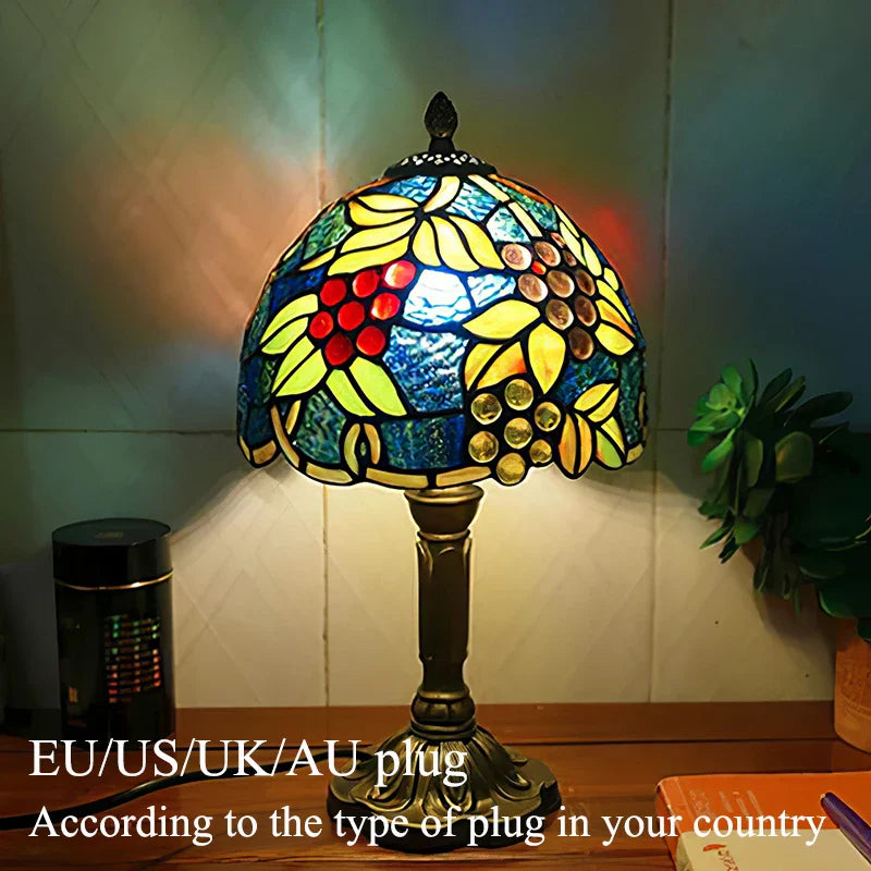 Tiffany Style Table Lamp Stained Glass E27 Bedside Light Retro Home Decor