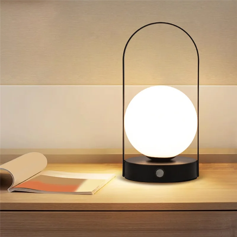 Portable Metal Table Lamp Rechargeable Dimmable 3 Color LED Bedside Desk Light