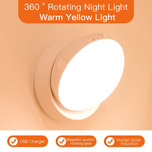 360° Rotating Magnetic LED Night Light Motion Sensor USB Rechargeable Lamp