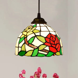 European Stained Glass Pendant Light 20cm Hanging Lamp Dining Bedroom Decor