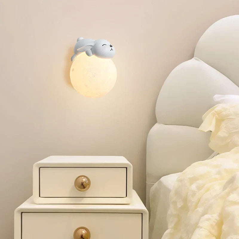 Cute Bear Moon Wall Light Kids Bedroom Nursery Night Light Cartoon Animal Lamp