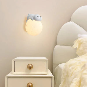 Cute Bear Moon Wall Light Kids Bedroom Nursery Night Light Cartoon Animal Lamp