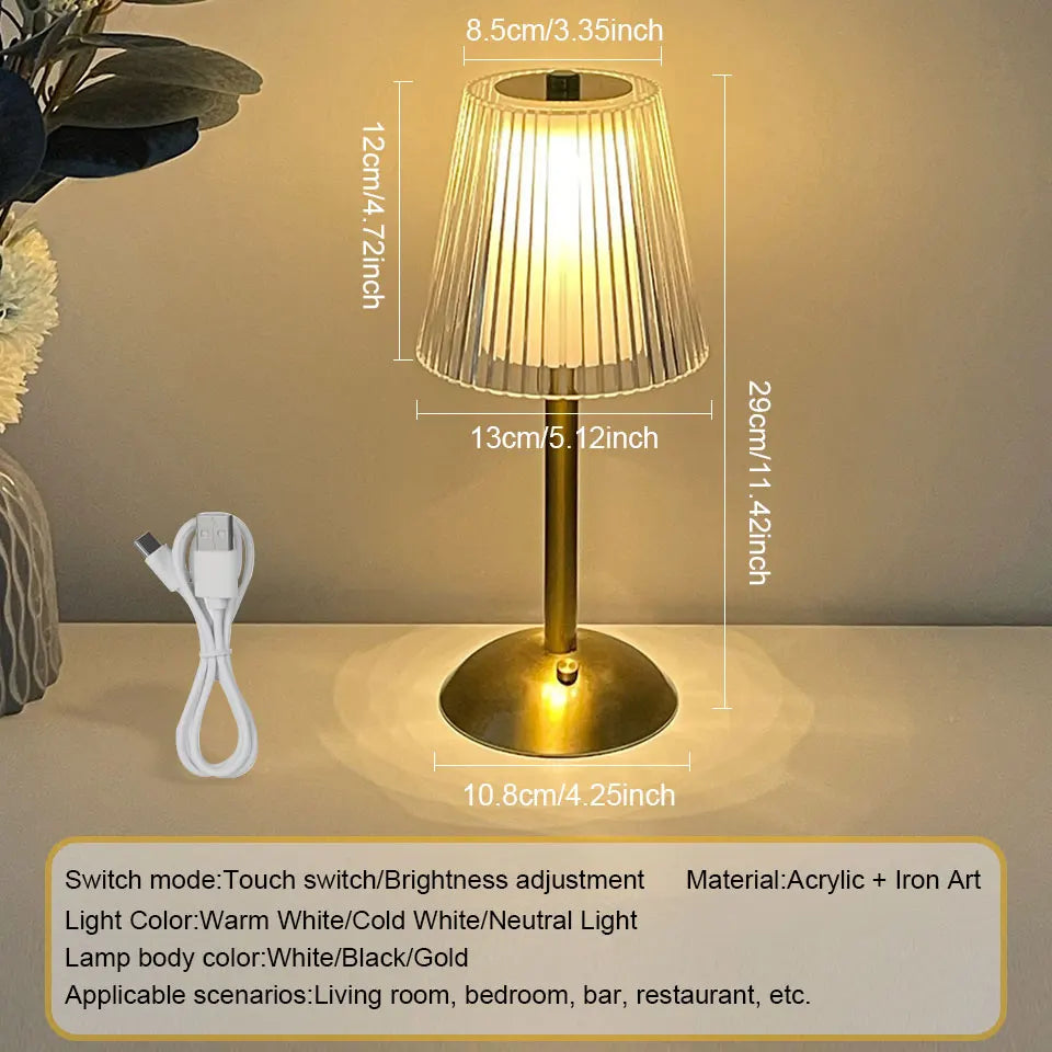 LED Touch Table Lamp Rechargeable Dimmable Bedside Light for Bedroom Bar Hotel