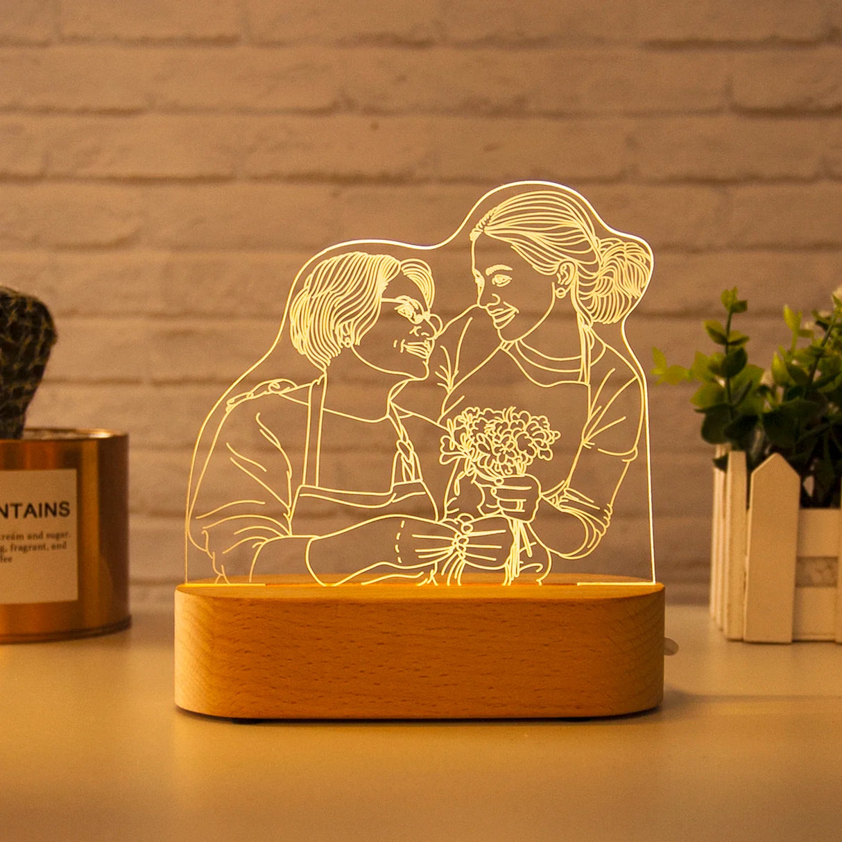 Custom 3D Photo Lamp LED Night Light Wooden Base Personalized Gift
