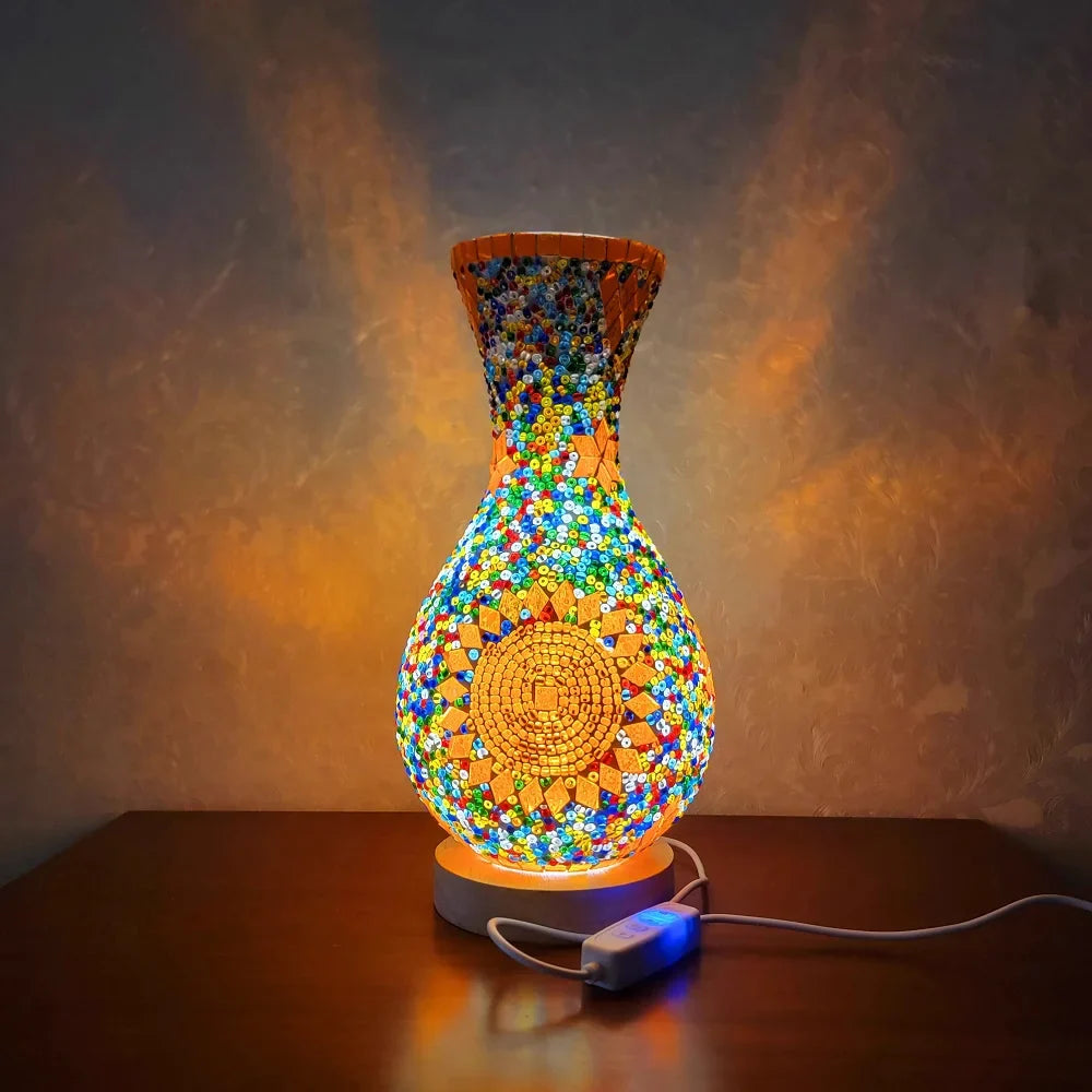 Turkish Mosaic Table Lamp Hand Inlaid Glass Mediterranean Bedroom Living Room Decor