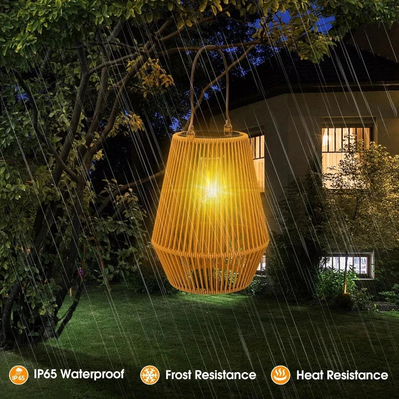 Outdoor Solar Hanging Lights Waterproof Woven Lanterns for Garden Yard