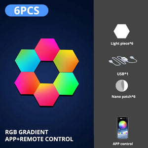 Hexagon LED Wall Lights RGB Panels with Music Sync App Control for Bedroom