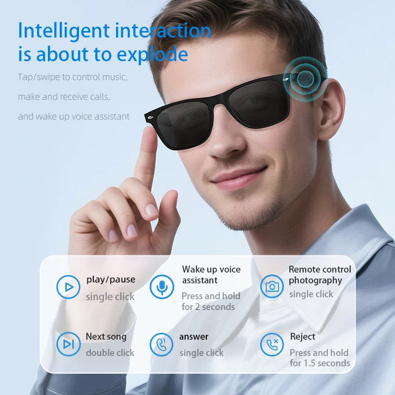 AI Smart Glasses Bluetooth Translation Sunglasses Call Headphones UV Protection