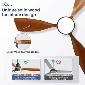 48 Inch Smart Wood Ceiling Fan with LED Light Remote 6-Speed DC