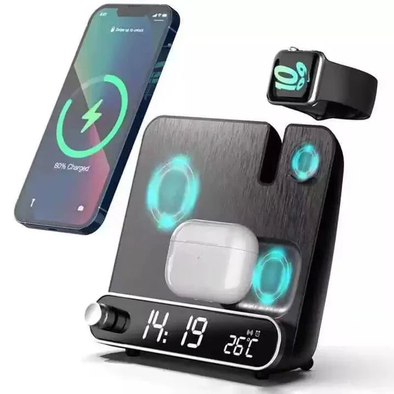 3-in-1 Wireless Charging Station with Alarm Clock Fast Charger for iPhone & Watch