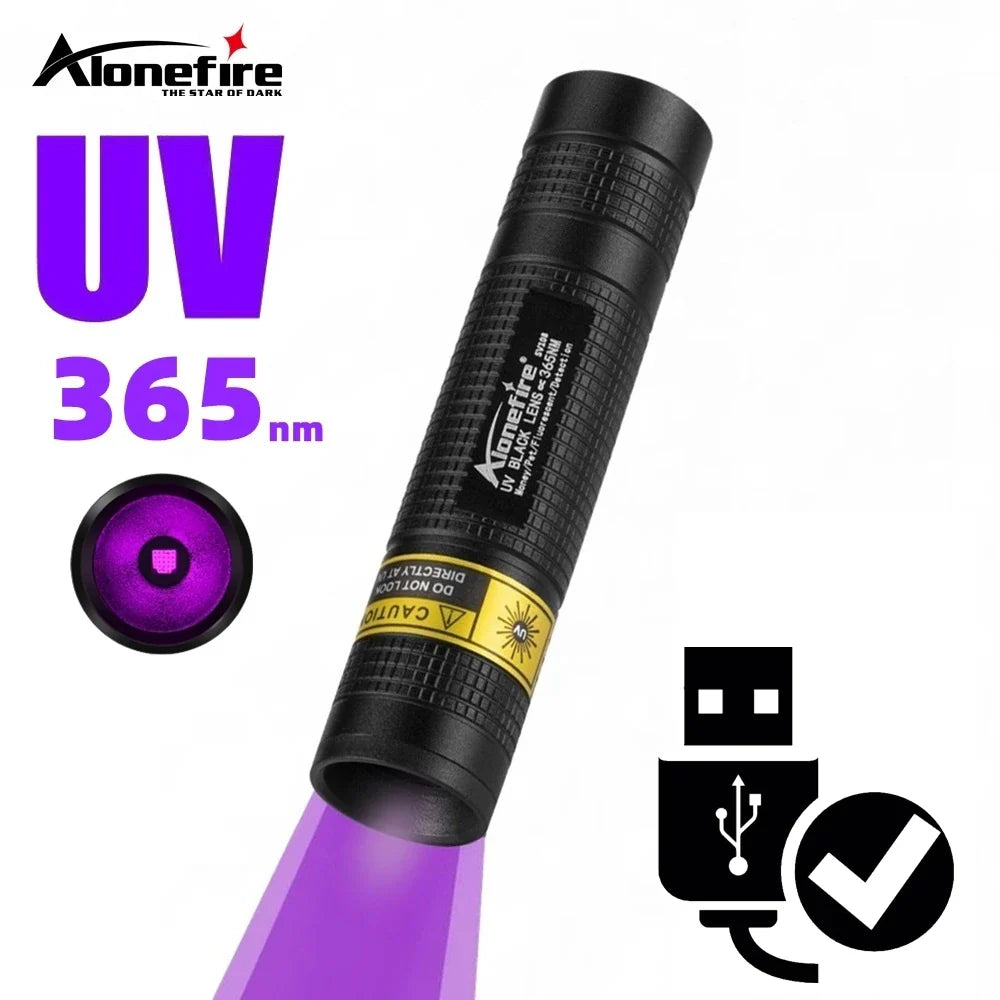 365nm UV Flashlight USB Rechargeable Mini Blacklight Pet Stain Detection