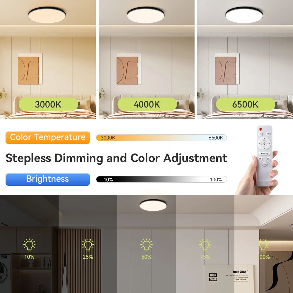 Stepless Dimming LED Ceiling Light Waterproof Remote Control 30W-50W Living Bedroom