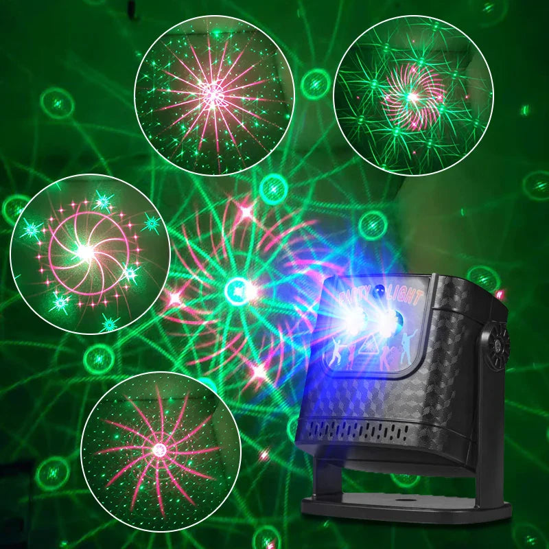 DJ Party Light Mini Projector with 60 Patterns LED Disco Stage Lamp Remote for Events