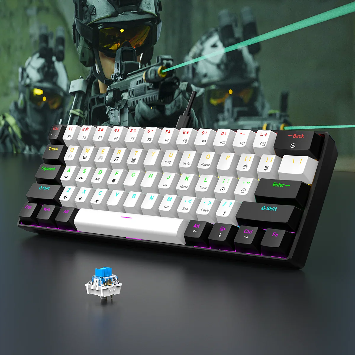 60% Wired Gaming Keyboard – 61-Key Compact RGB Backlight Waterproof for PC & Mac