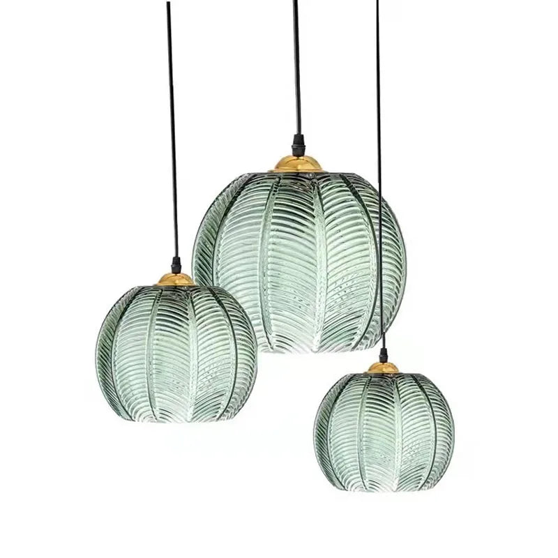 Modern Glass Pendant Light – Green Leaf Hanging Lamp for Bedroom & Living Room