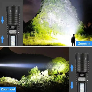 High Power LED Flashlight Type C Rechargeable COB Torch Side Light Camping