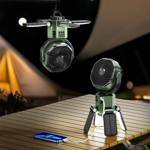 Solar Camping Fan 6000mAh Rechargeable LED Light Power Bank