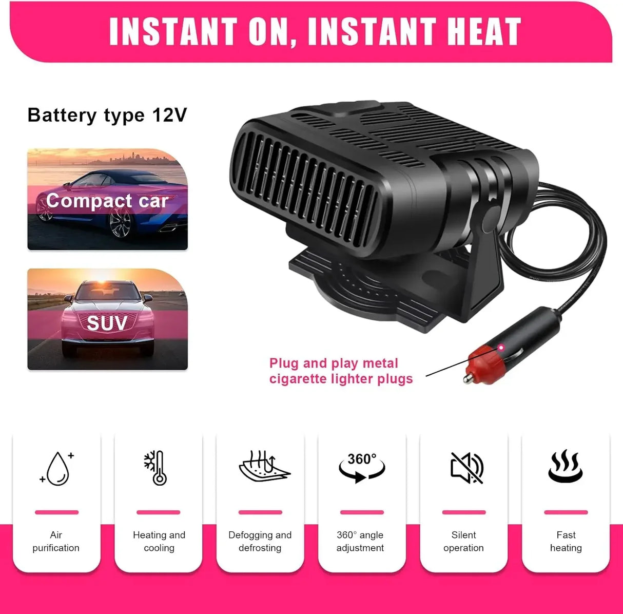 2025 Car Heater – Portable Windshield Defroster & Defogger 12V/24V Auto Dryer