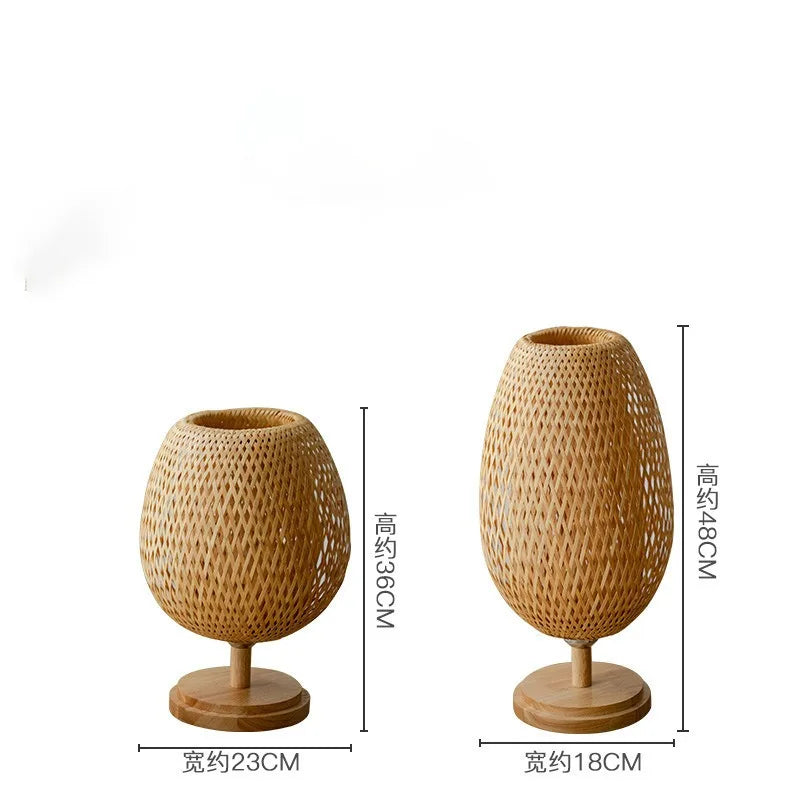 Natural Bamboo Rattan Table Lamp Hand-Woven Bedside Lamp for Bedroom & Living Room