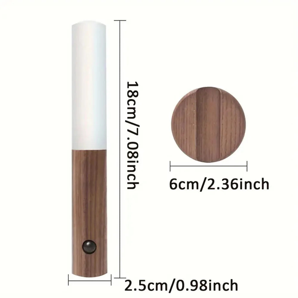 Rechargeable Motion Sensor Wall Sconce – Magnetic Wooden Night Light for Bedroom