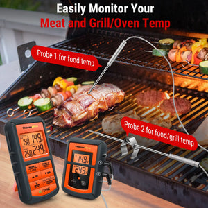 Wireless BBQ Meat Thermometer Dual Probe Backlit Long Range Grill Cooking