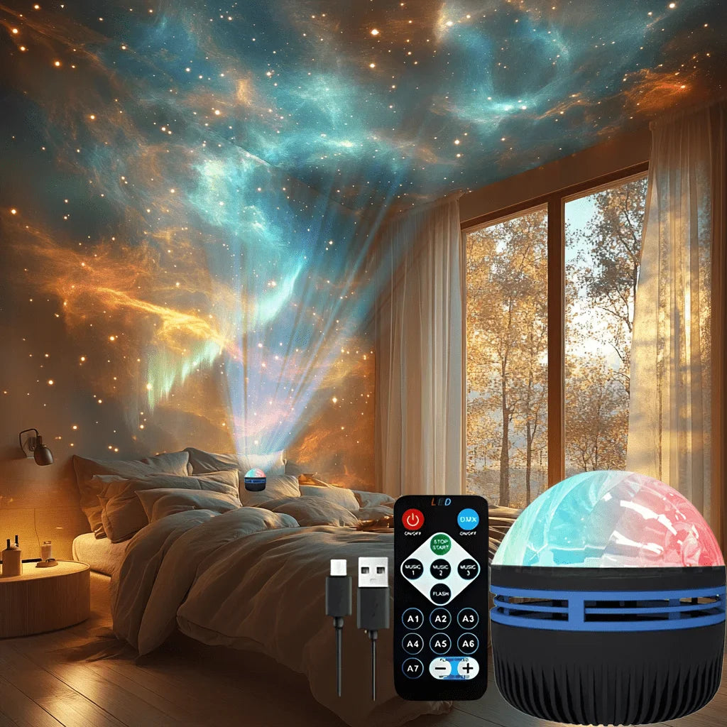 Aurora Starry Sky Projector LED Night Light 7 Color Remote USB Auto Rotate Lamp