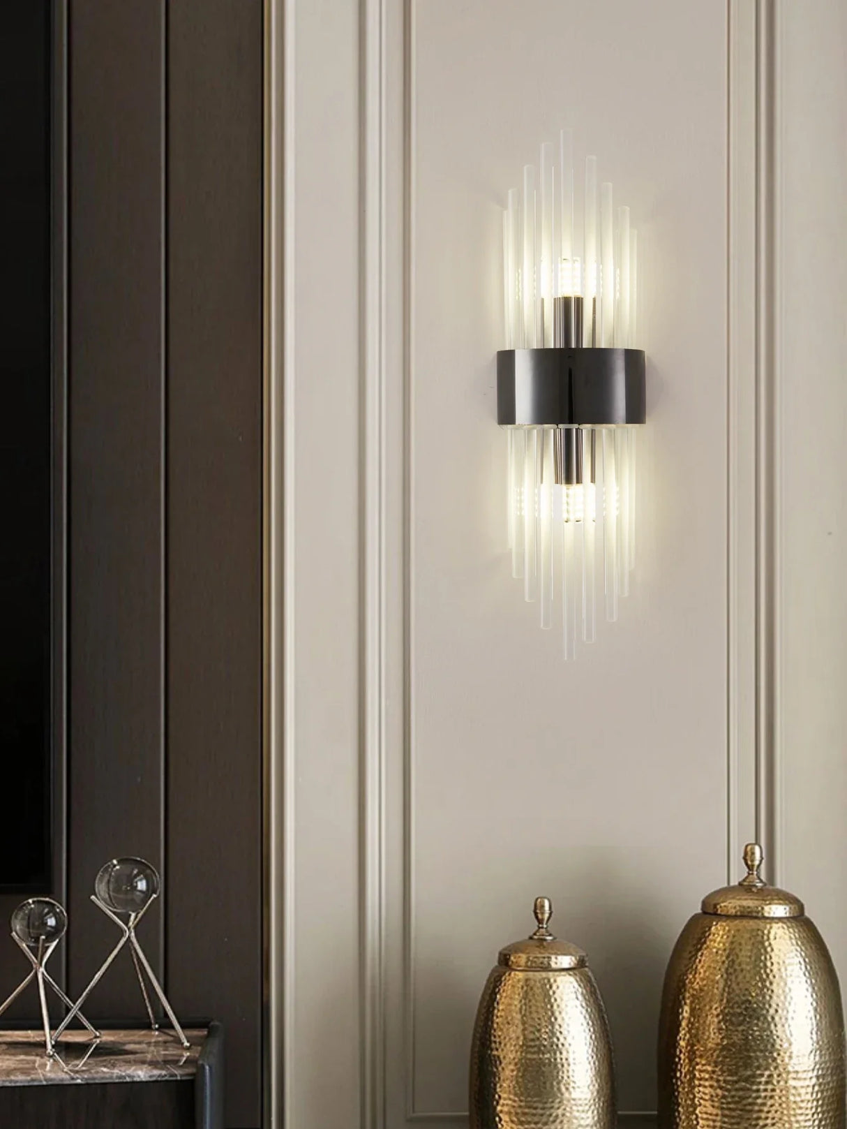 Crystal Wall Sconce G9 – Gold/Black Stainless Steel Light for Bedroom & Living Room