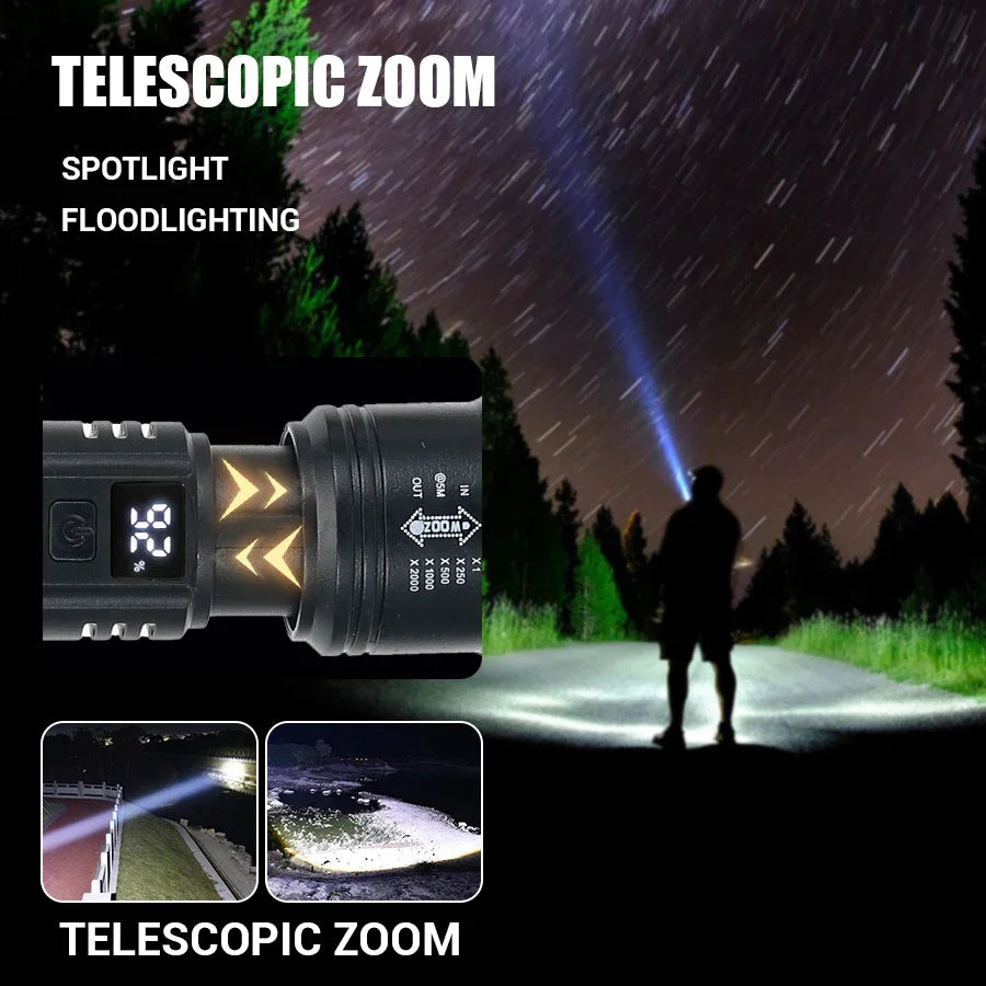 High Power LED Flashlight 2000LM Rechargeable Tactical Torch Zoom Camping