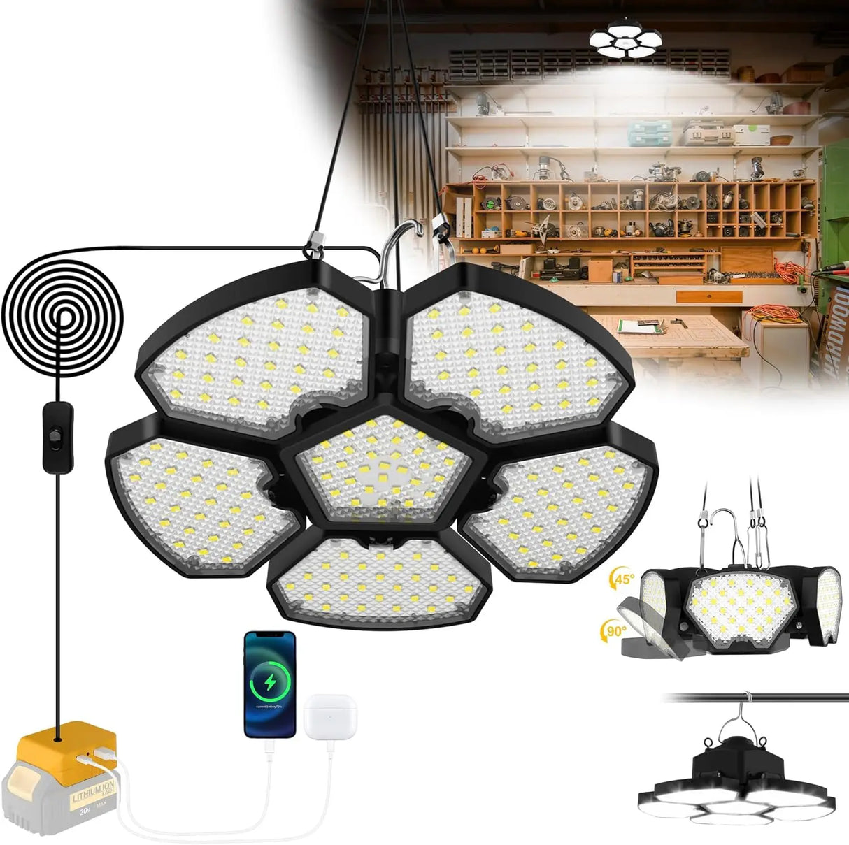 Battery Operated LED Work Light 20V Outdoor Camping Garage Emergency Floodlight