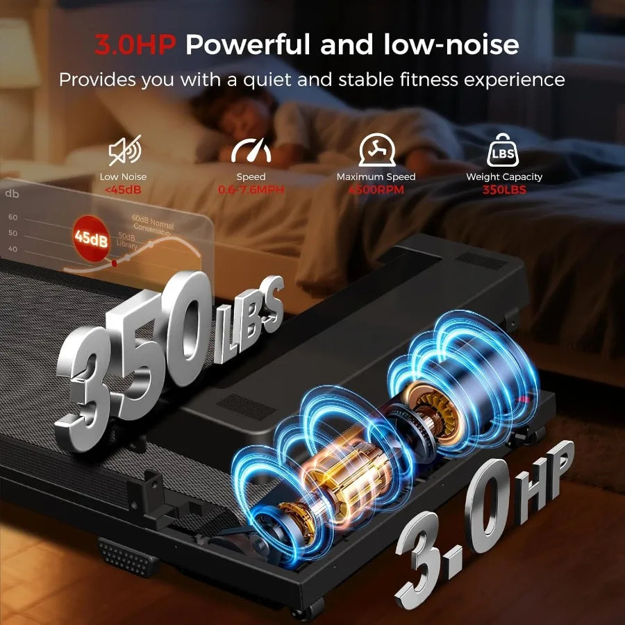 Under Desk Treadmill 3.0HP 3-in-1 Foldable Walking Pad Handle Bar Home Office