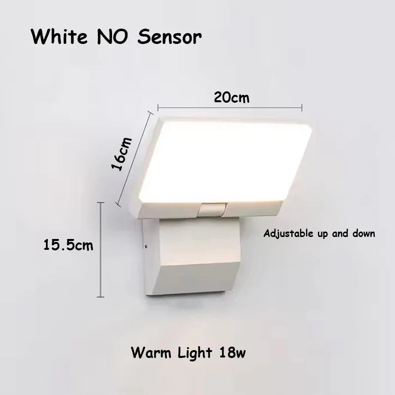 18W LED Outdoor Wall Light IP65 Waterproof Motion Sensor Foldable Modern Lamp