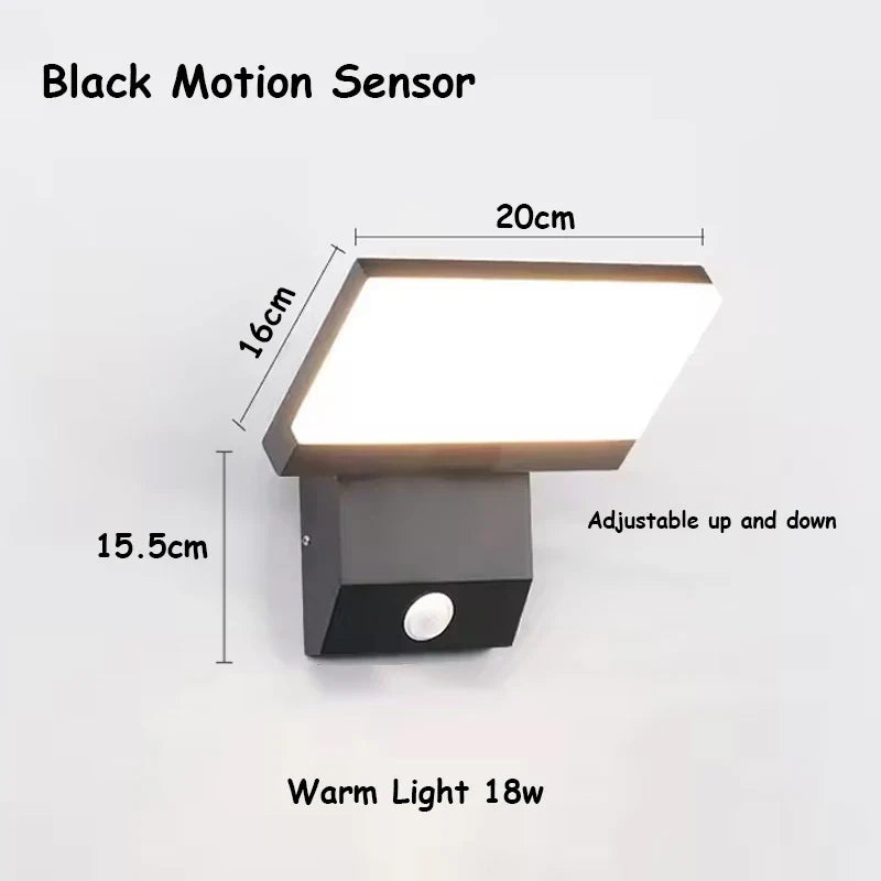 18W LED Outdoor Wall Light IP65 Waterproof Motion Sensor Foldable Modern Lamp