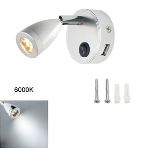 LED RV Reading Light 12V/24V with USB Port – Camper, Boat, Trailer Interior Lamp