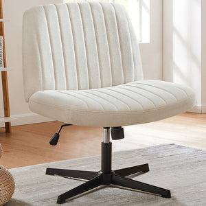 Cross Legged Office Chair Armless Wide Seat Swivel Fabric Desk Vanity Chair