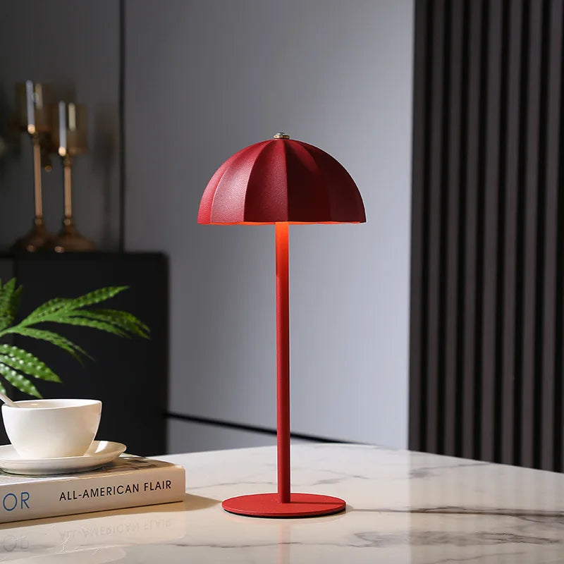 LED Metal Table Lamp Rechargeable Touch Dimmable Desk Lamp Umbrella Shade