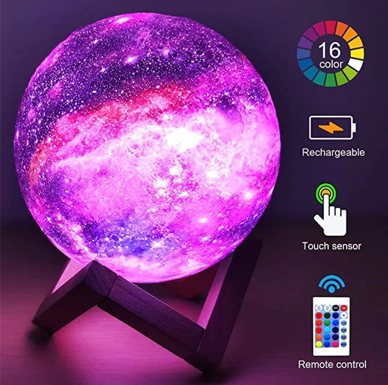 3D Moon Lamp LED Night Light 16 Color Remote Rechargeable Bedroom Decor Gift Lamp