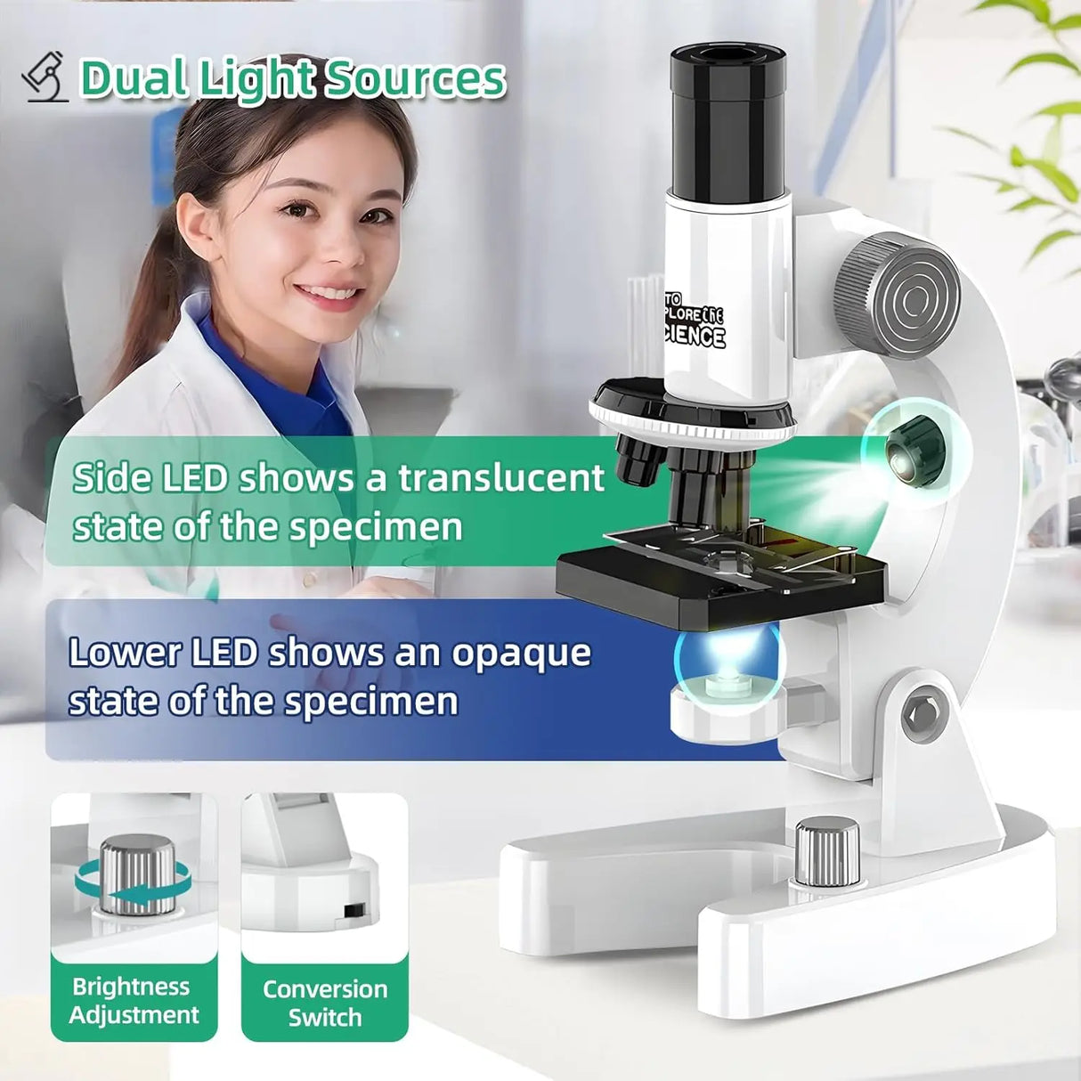 4800X Digital Microscope for Kids Elementary Science Biology Learning