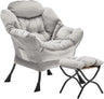 Velvet Lazy Chair with Folding Ottoman Accent Armchair Non-Slip Metal Frame