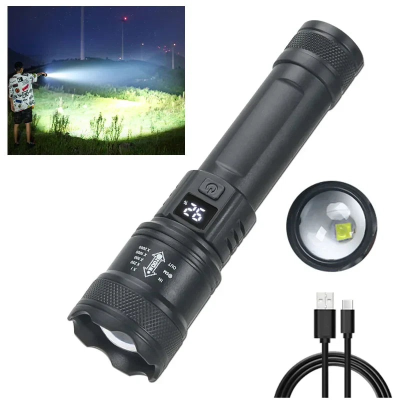 High Power LED Flashlight 2000LM Rechargeable Tactical Torch Zoom Camping