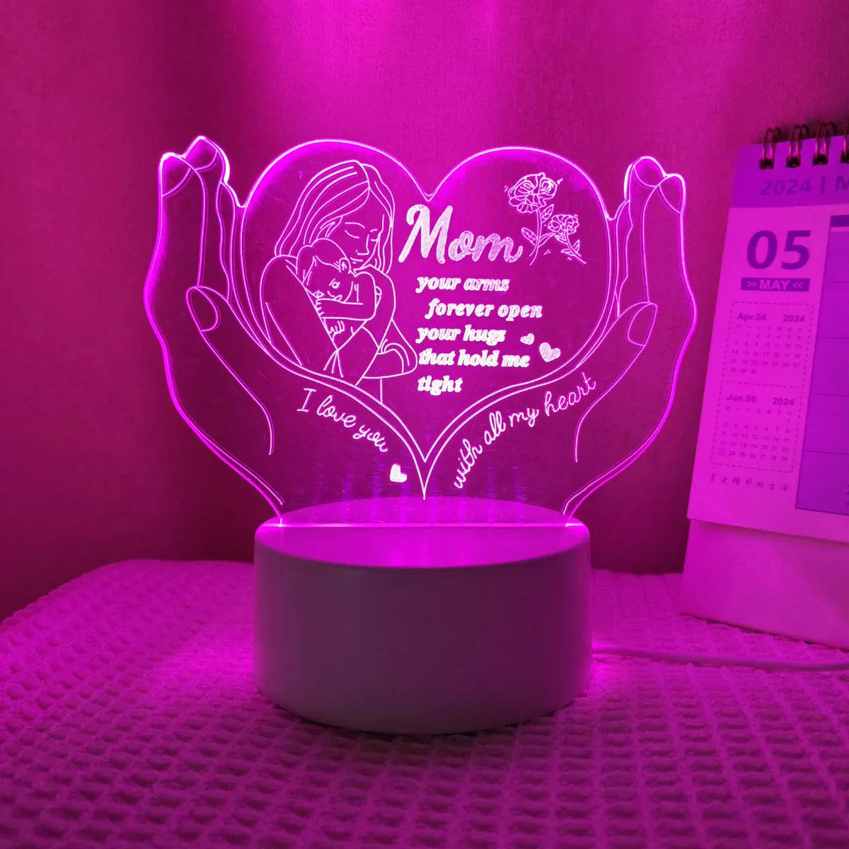 3D Heart Shaped Night Light – Creative LED Gift Lamp for Mom Mother’s Day