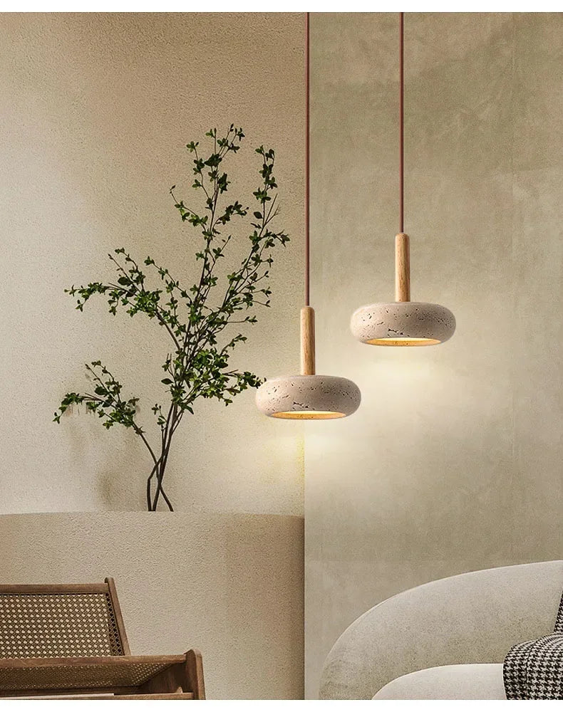 Wabi Sabi Yellow Stone LED Pendant Light – Modern Circular Hanging Lamp 2025